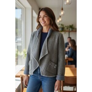 Tara Vao Snap Button Coat Wool Blend Gray Pockets S Lagenlook CLEAN